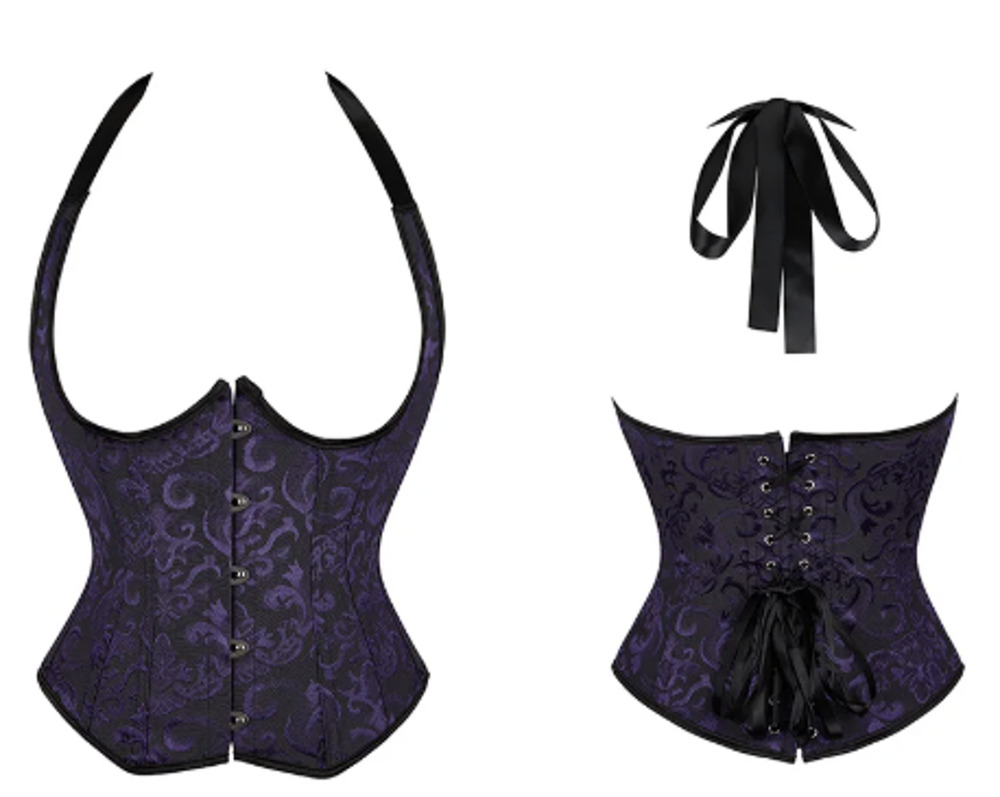 Costume XL Purple Jacquard Gothic Top Vintage Victorian Bustier Corset K33-25